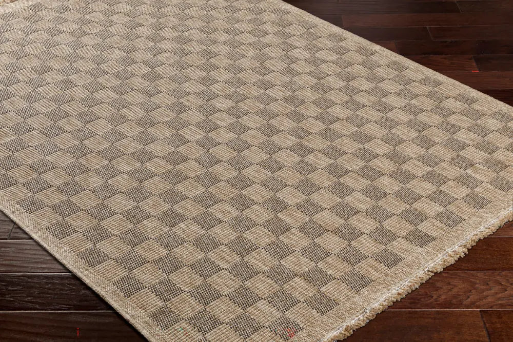 TORI In- & Outdoor Cottage Jute-Look Light Brown/Black Checkered Rug