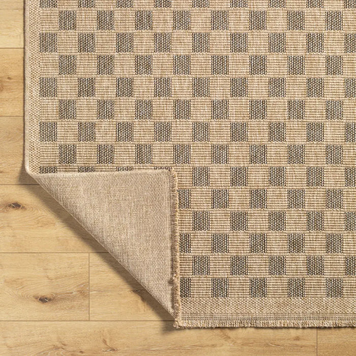 TORI In- & Outdoor Cottage Jute-Look Light Brown/Black Checkered Rug
