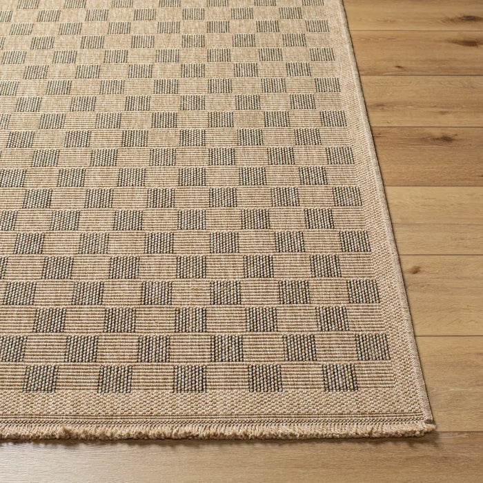 TORI In- & Outdoor Cottage Jute-Look Light Brown/Black Checkered Rug
