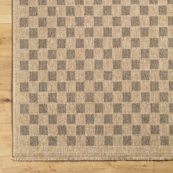 TORI In- & Outdoor Cottage Jute-Look Light Brown/Black Checkered Rug