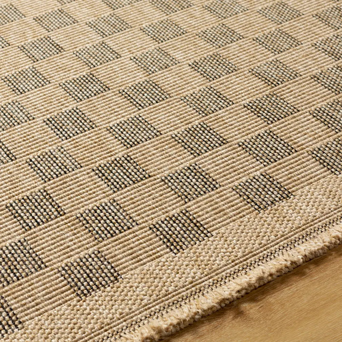 TORI In- & Outdoor Cottage Jute-Look Light Brown/Black Checkered Rug
