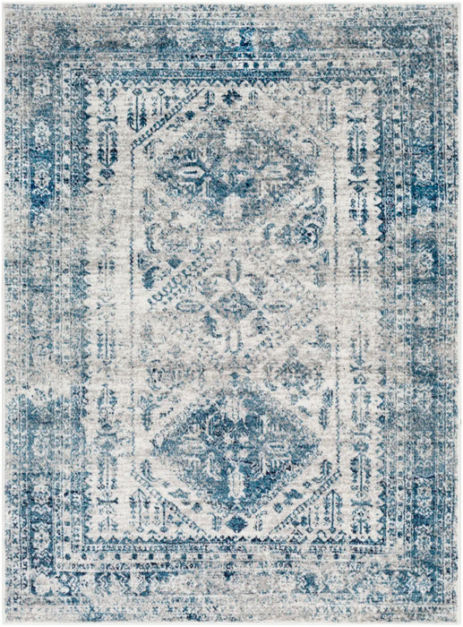 NEELAM Vintage Traditional Oriental Boho Sky Blue/Light Gray/White/Navy Rug