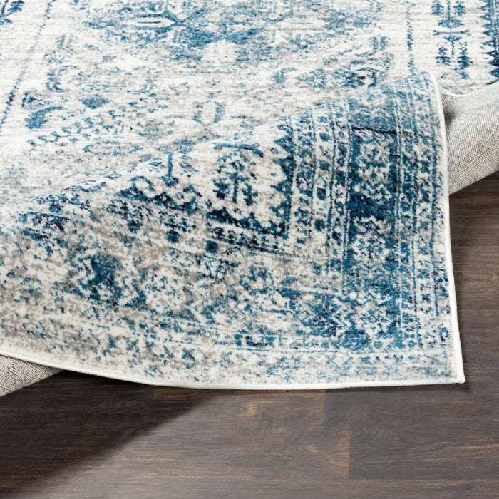 NEELAM Vintage Traditional Oriental Boho Sky Blue/Light Gray/White/Navy Rug