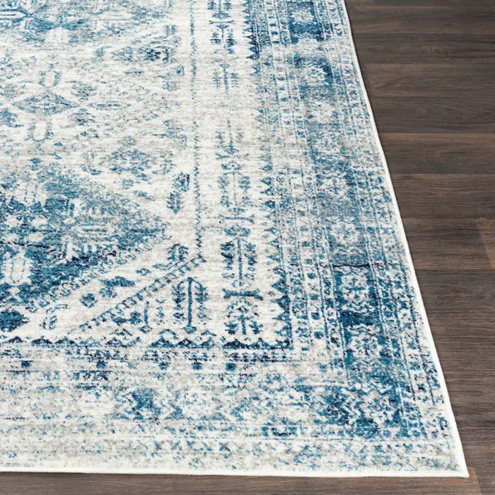 NEELAM Vintage Traditional Oriental Boho Sky Blue/Light Gray/White/Navy Rug