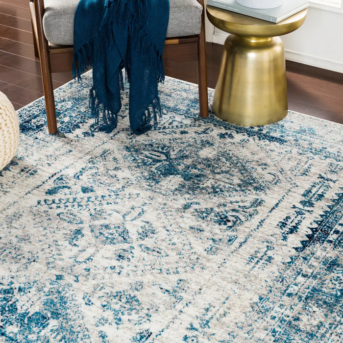 NEELAM Vintage Traditional Oriental Boho Sky Blue/Light Gray/White/Navy Rug