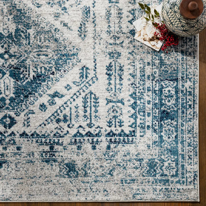 NEELAM Vintage Traditional Oriental Boho Sky Blue/Light Gray/White/Navy Rug