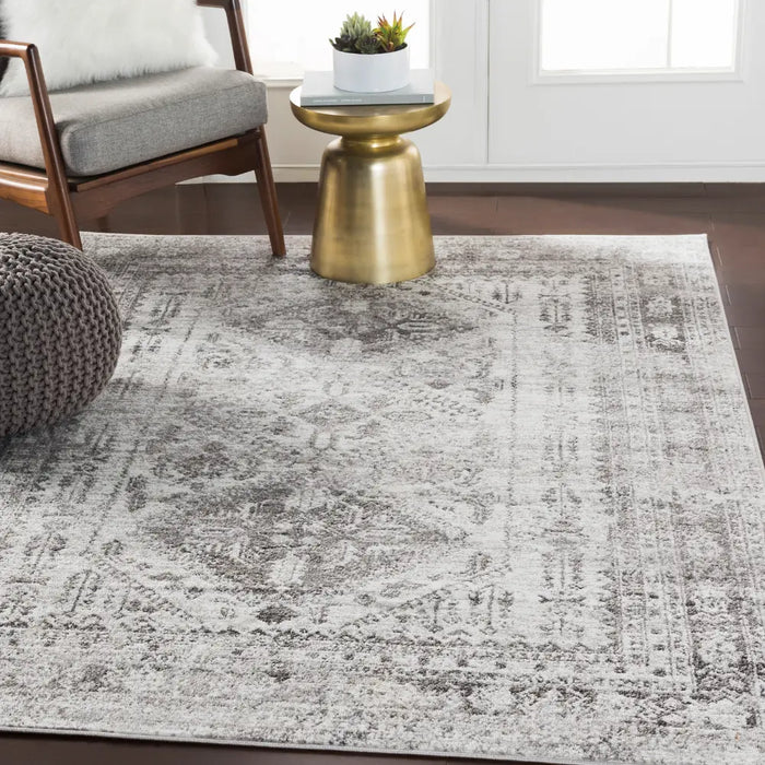 NEELAM Vintage Traditional Oriental Boho Light Gray/White/Charcoal Rug