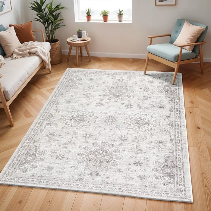 URMI Vintage Traditional Oriental Boho Light Grey Rug
