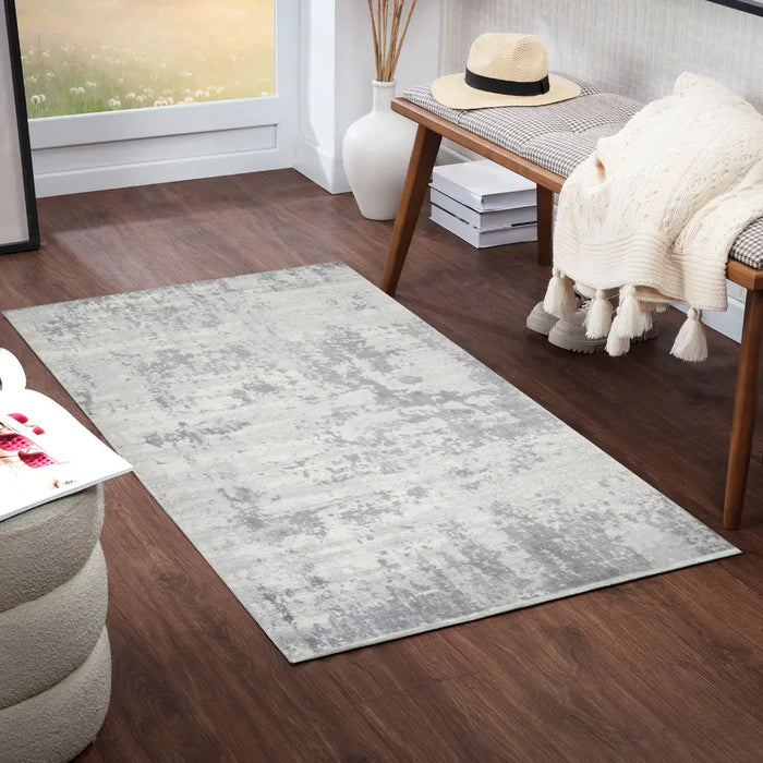 VICTOIRE Abstract Modern Marble Grey/Ivory Rug