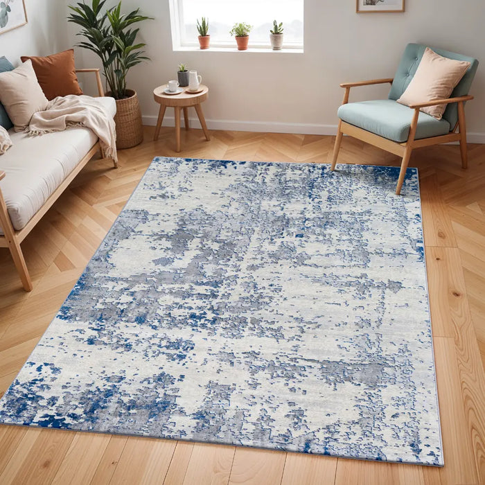 VICTOIRE Abstract Modern Marble Dark Blue Rug
