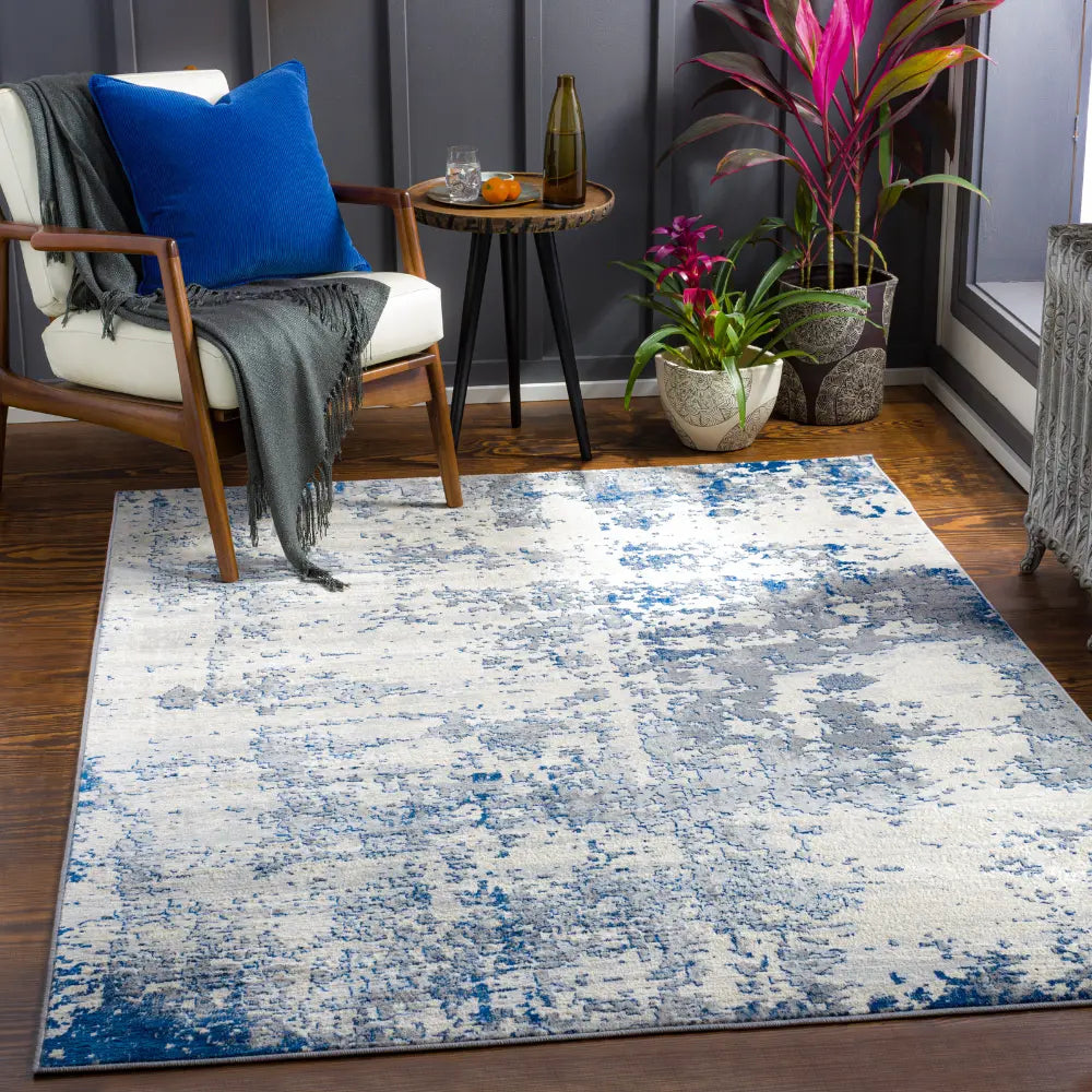 VICTOIRE Abstract Modern Marble Dark Blue Rug Grey Rug — RugsDirect Online