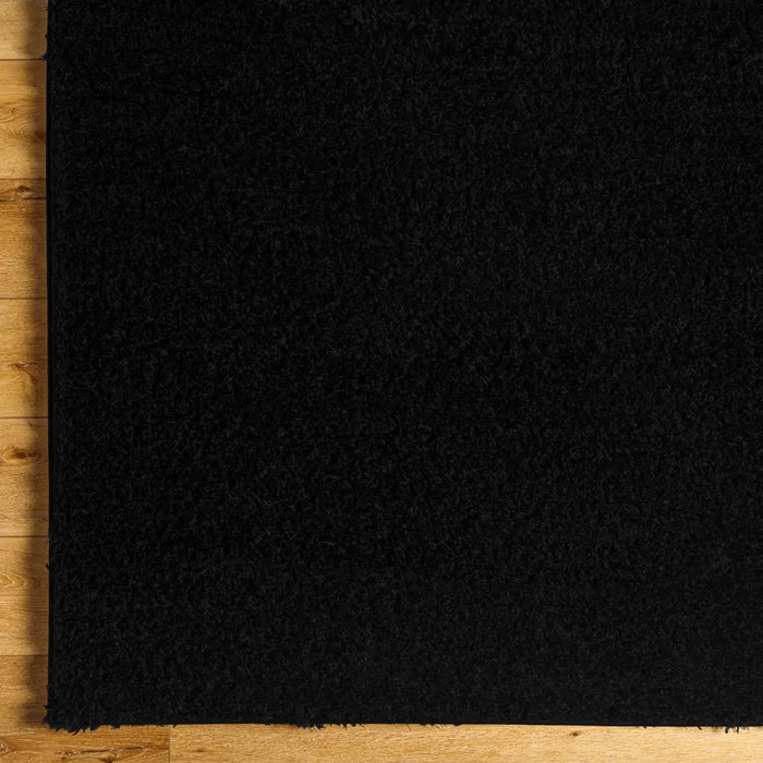 SOSO Shaggy Solid Color Plush Pile Black Rug Black