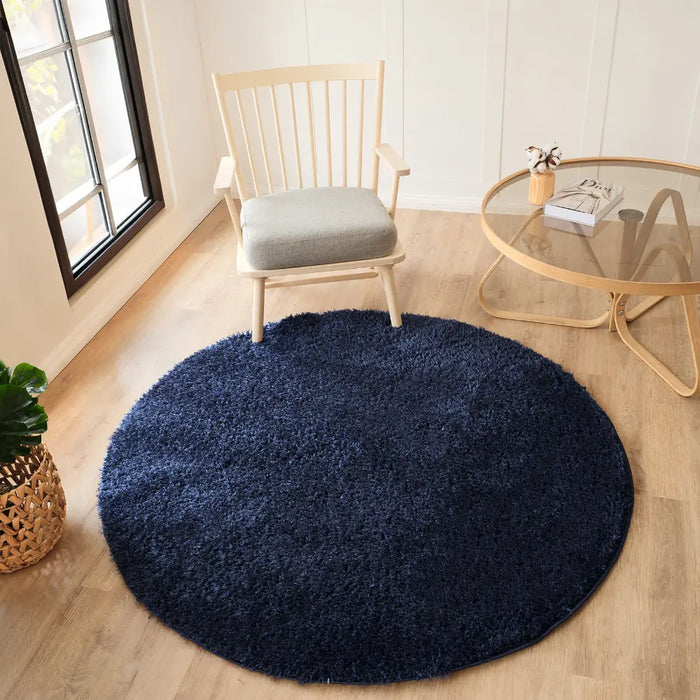 SOSO Shaggy Solid Color Plush Pile Dark Blue Rug Blue