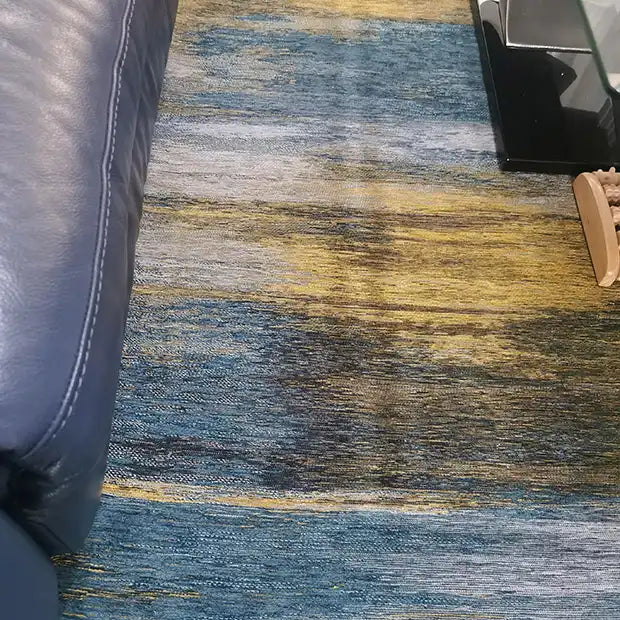 Photo by A S., | Louis de Poortere atlantic monetti 9119 nymphea blue Living Room Flat Weave Rug.