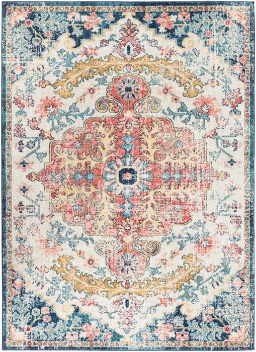 MAVERICK Vintage Traditional Oriental Boho Sky Blue/Garnet Rug