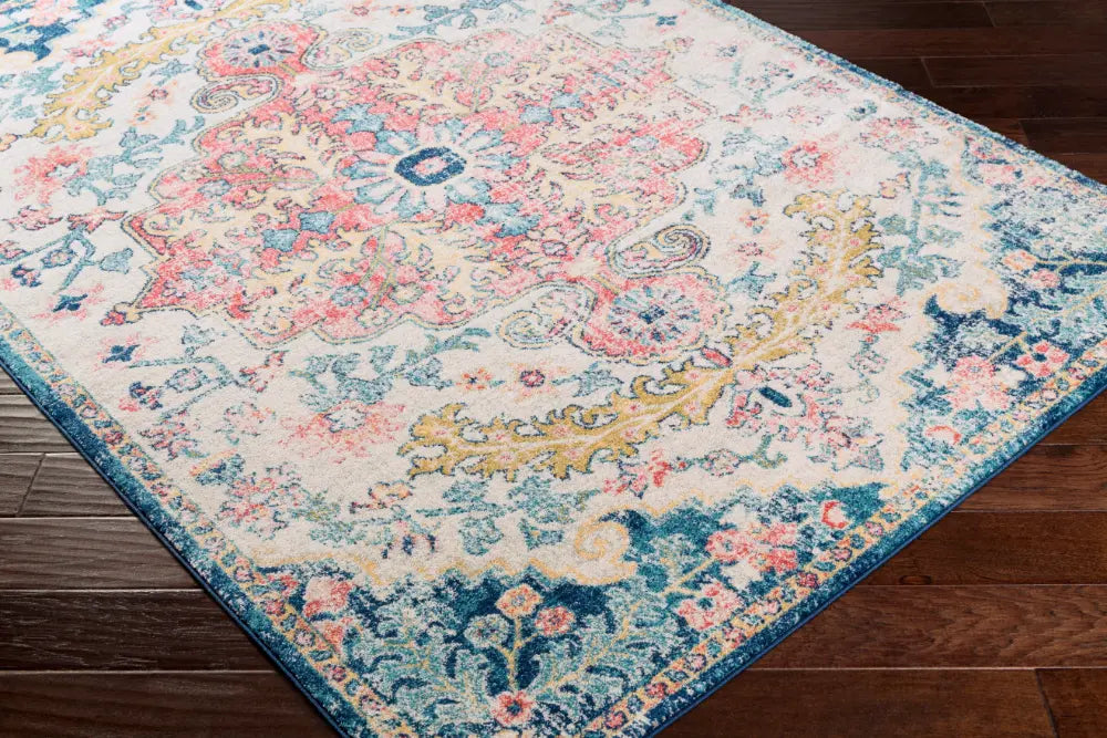 MAVERICK Vintage Traditional Oriental Boho Sky Blue/Garnet Rug