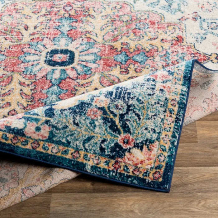 MAVERICK Vintage Traditional Oriental Boho Sky Blue/Garnet Rug