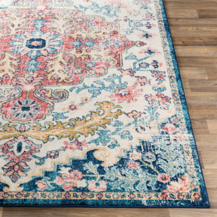 MAVERICK Vintage Traditional Oriental Boho Sky Blue/Garnet Rug