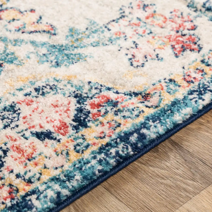 MAVERICK Vintage Traditional Oriental Boho Sky Blue/Garnet Rug