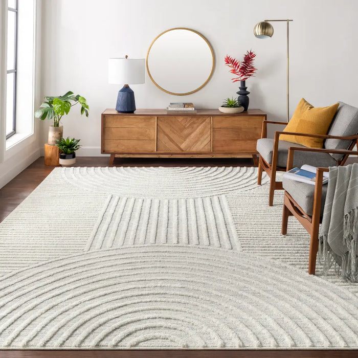 MATILDA Scandi Modern High Pile Ivory/Grey Rug