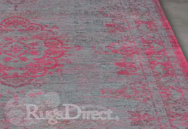 Louis de Poortere fading world pink flash Grey, Pink Living Room Flat Weave Rug.