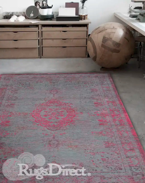 Louis de Poortere fading world pink flash Grey, Pink Living Room Flat Weave Rug.