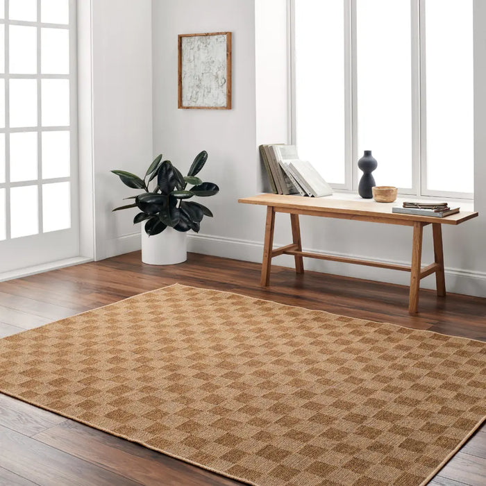 JERRIE In- & Outdoor Jute-Look Medium Brown Checkered Rug