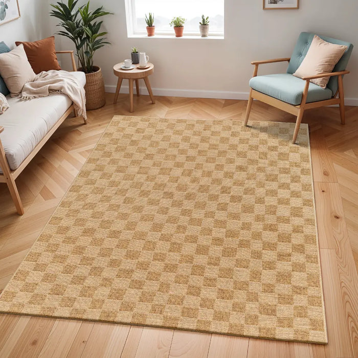 JERRIE In- & Outdoor Jute-Look Medium Brown Checkered Rug