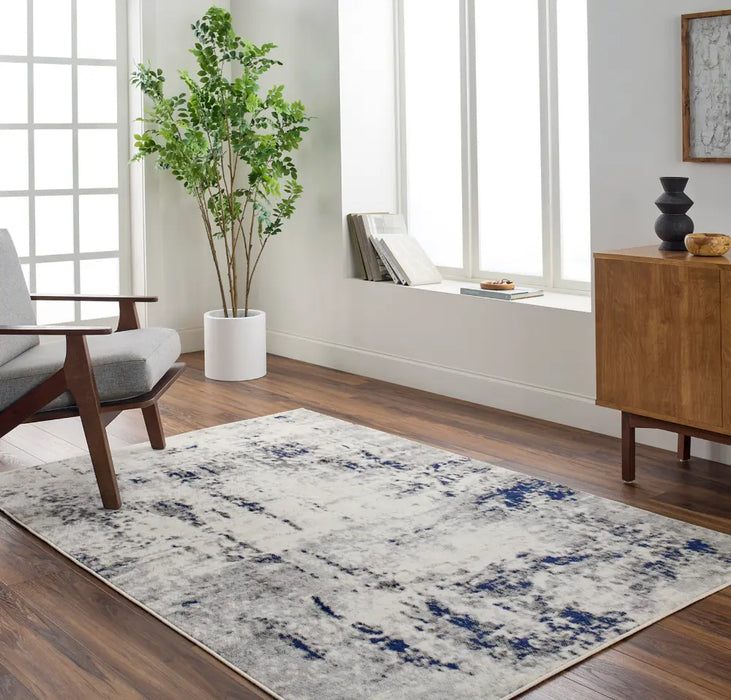 JOSEFA Abstract Modern Marble Dark Blue Rug