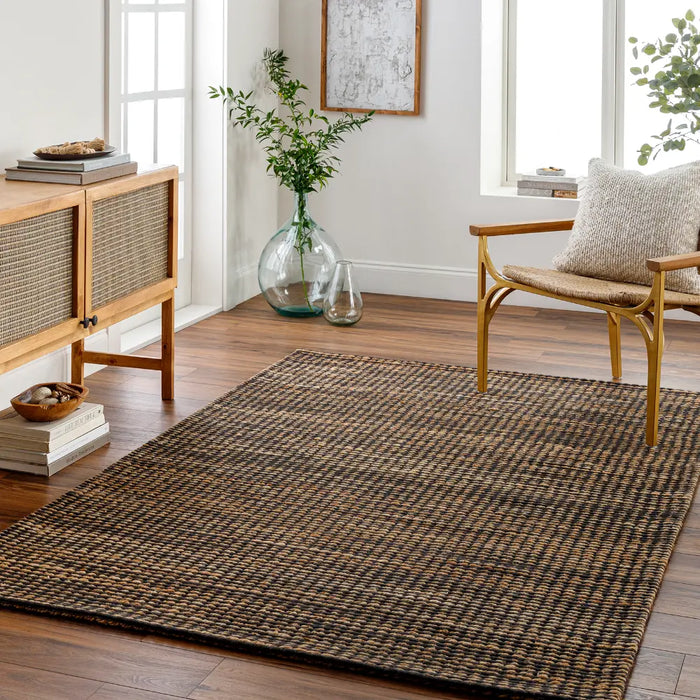 Priya Hand Woven Black Tan Jute Wool Modern Living Dining Bedroom PYA2301 Rug