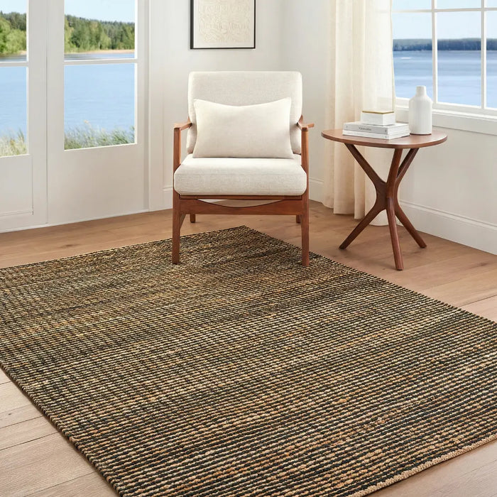 Priya Hand Woven Black Tan Jute Wool Modern Living Dining Bedroom PYA2301 Rug