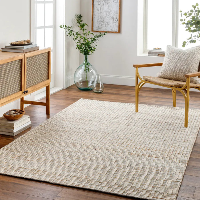 Priya Hand Woven Off-White Tan Jute Wool Modern High Pile Living Dining Bedroom PYA2303 Rug