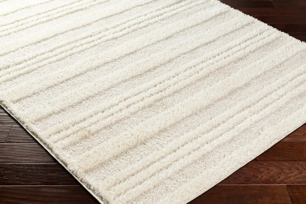 CHUMINI Shaggy Modern Plush Pile Cream Striped Rug