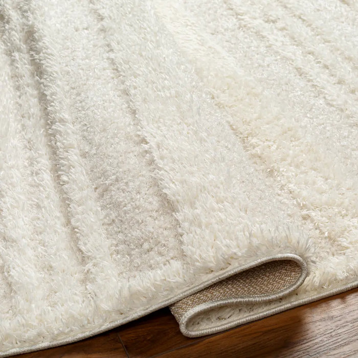 CHUMINI Shaggy Modern Plush Pile Cream Striped Rug