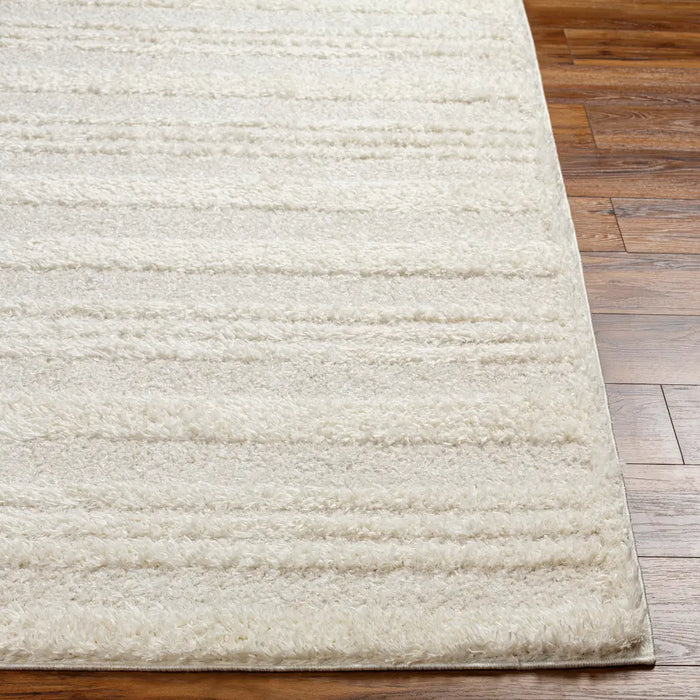 CHUMINI Shaggy Modern Plush Pile Cream Striped Rug