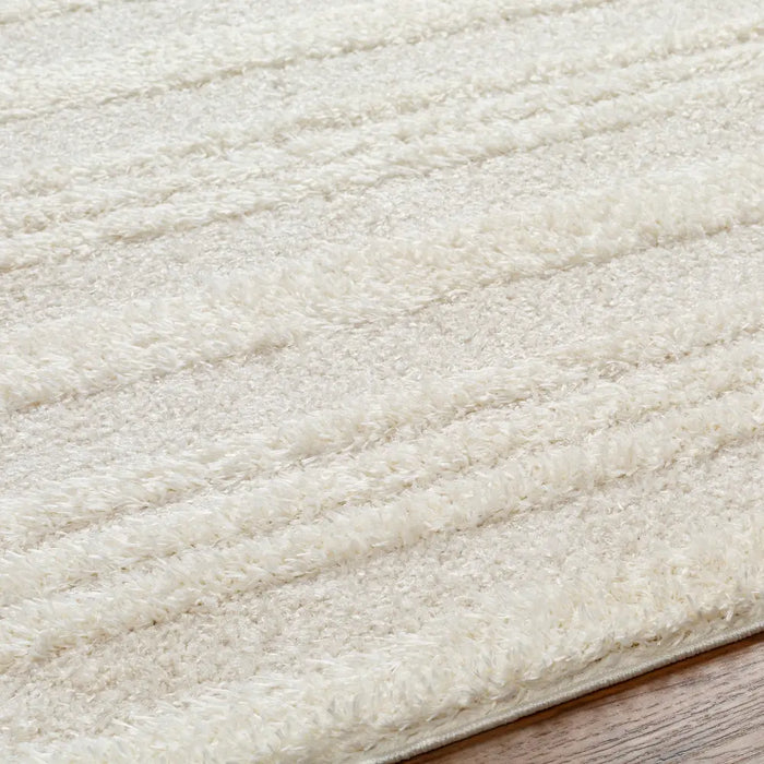 CHUMINI Shaggy Modern Plush Pile Cream Striped Rug