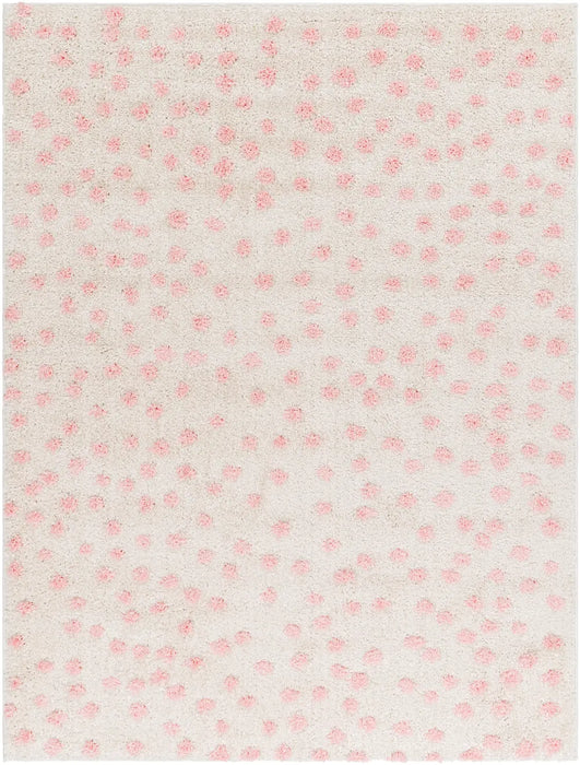HEKUBA Shaggy Modern Plush Pile Beige/Light/Pink Polka Dot Rug