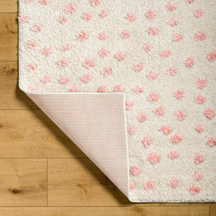HEKUBA Shaggy Modern Plush Pile Beige/Light/Pink Polka Dot Rug