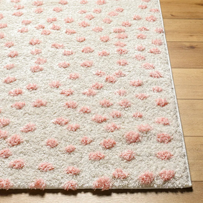 HEKUBA Shaggy Modern Plush Pile Beige/Light/Pink Polka Dot Rug
