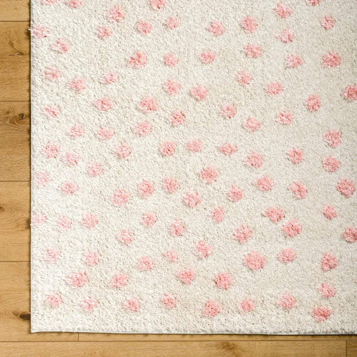 HEKUBA Shaggy Modern Plush Pile Beige/Light/Pink Polka Dot Rug