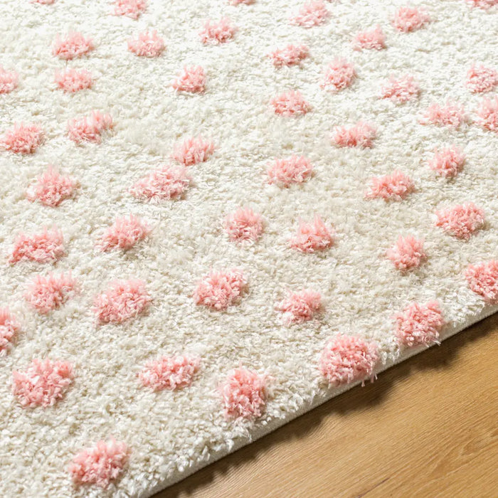 HEKUBA Shaggy Modern Plush Pile Beige/Light/Pink Polka Dot Rug