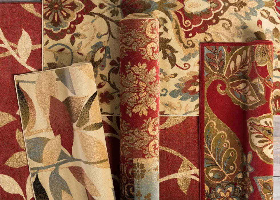 DAMALI Scandi Modern White/Dark Red Rug