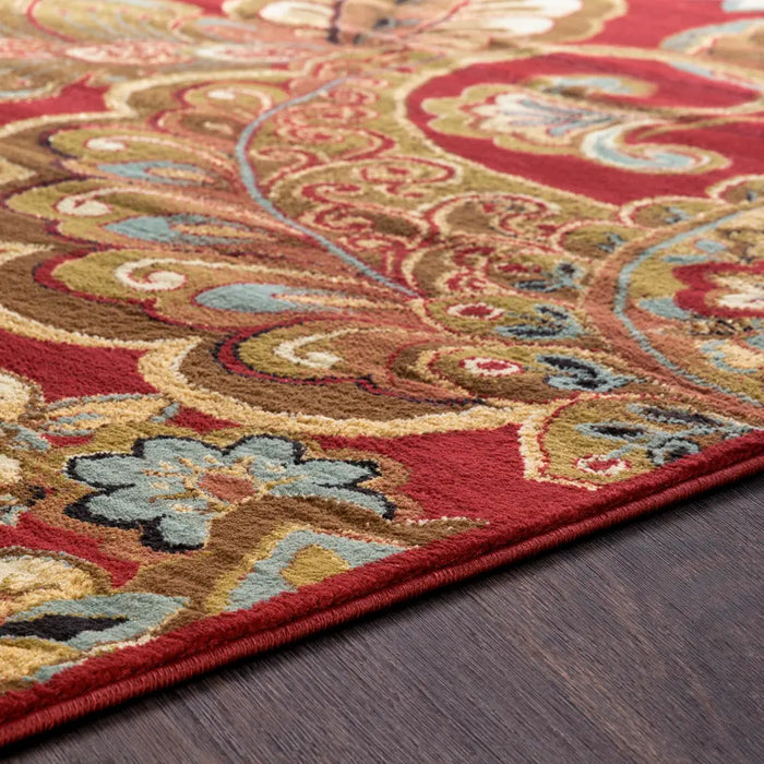 AROSA Scandi Traditional Boho Dark Red Rug