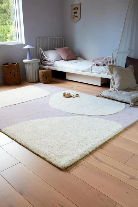 Asiatic canvas 02 pebble Ivory, Pink Living Room Wool Rug.