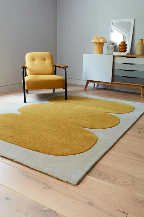 Asiatic canvas 04 sculpt Yellow, Ivory Living Room Wool Rug.