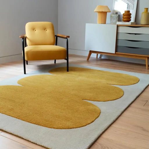 Asiatic canvas 04 sculpt Yellow, Ivory Living Room Wool Rug.