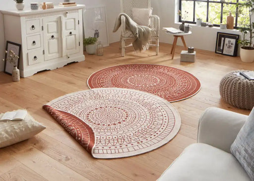 NorthRugs twin reversible circles indoor outdoor 103102 terra cream Orange, Cream Living Room  Rug.