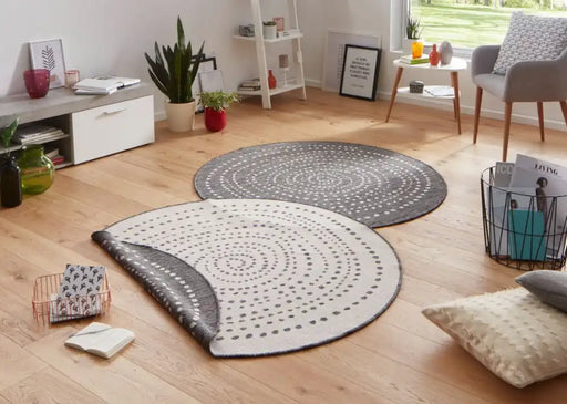 NorthRugs twin reversible circles indoor outdoor 103112 grey cream Grey, Cream Living Room  Rug.