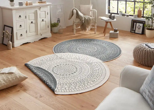 NorthRugs twin reversible circles indoor outdoor 103143 grey cream Grey, Cream Living Room  Rug.