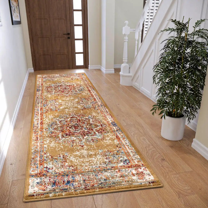 Hanse Home luxor 105646 gold multi Yellow, Multicoloured, Red Living Room  Rug.